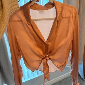 Wilfred Satin Tie-Front Blouse - dusty rose/blush